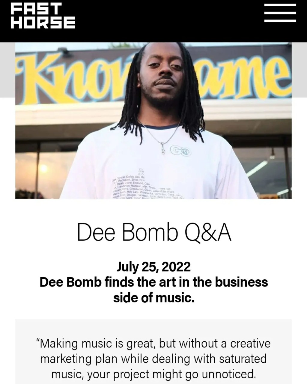 Dee Bomb Interview with Fast&nbsp;Horse